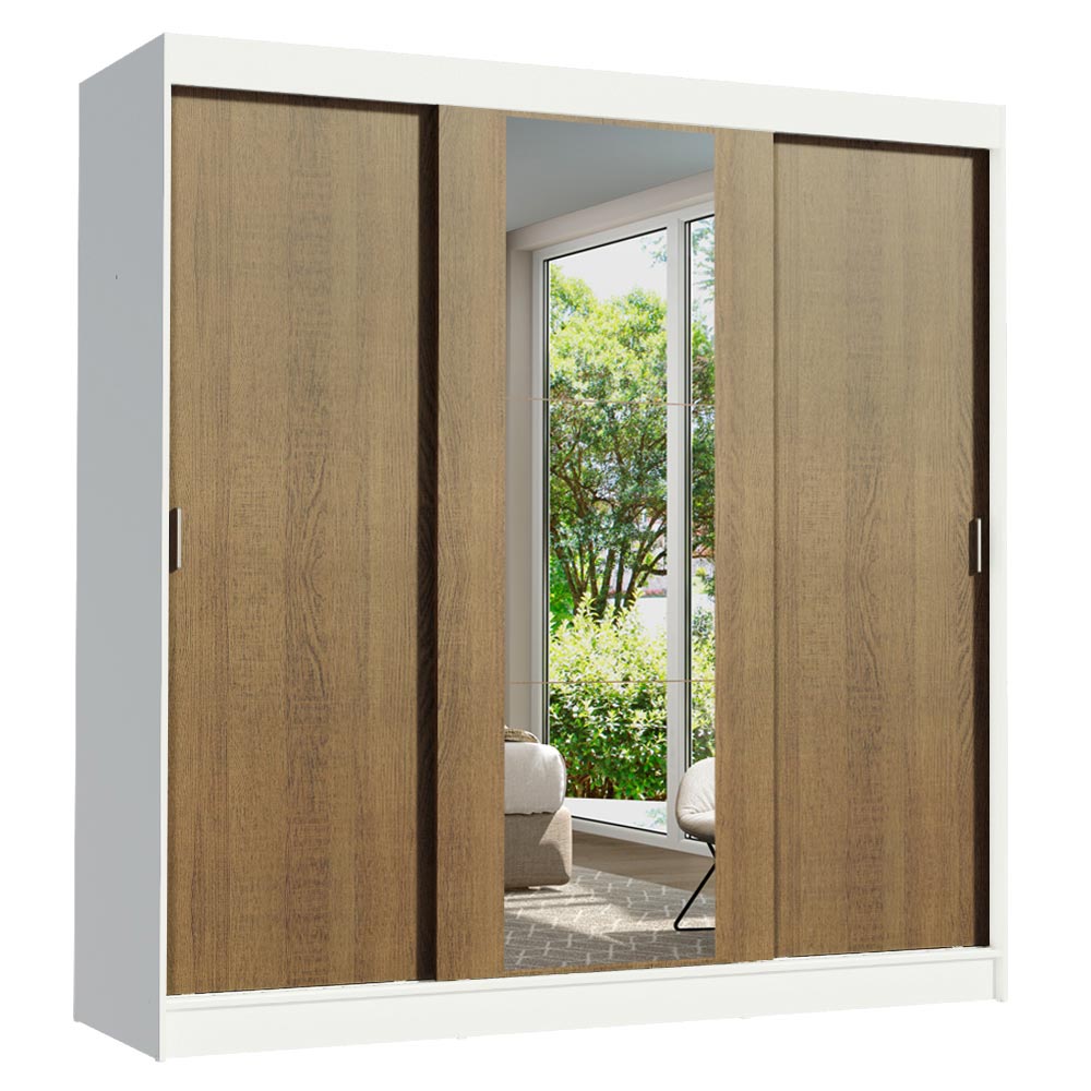 Placard Matrimonial Reno 3 Puertas Corredizas 1 Con Espejo - Blanco/Marrón