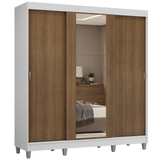 Placard Matrimonial con Patas 180 cm 3 Puertas con Espejo Reno Blanco/Marrón