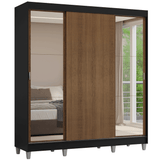 Placard Matrimonial con Patas 180 cm 3 Puertas con Espejos Reno Negro/Marrón