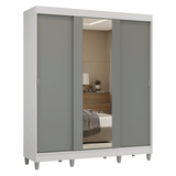 Placard Matrimonial con Patas 180 cm 3 Puertas con Espejo Reno Blanco/Gris