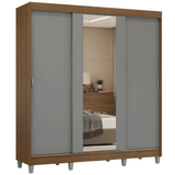 Placard Matrimonial con Patas 180 cm 3 Puertas con Espejo Reno Marrón/Gris