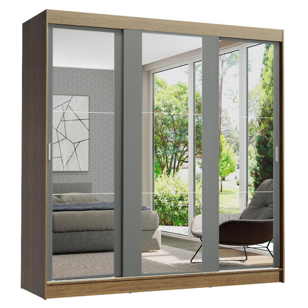 Placard Ropero Casal Madesa Reno 3 Puertas Corredizas de Espejo Marrón/Gris