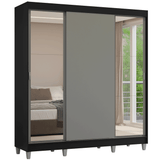 Placard Matrimonial con Patas 180 cm 3 Puertas con Espejos Reno Negro/Gris