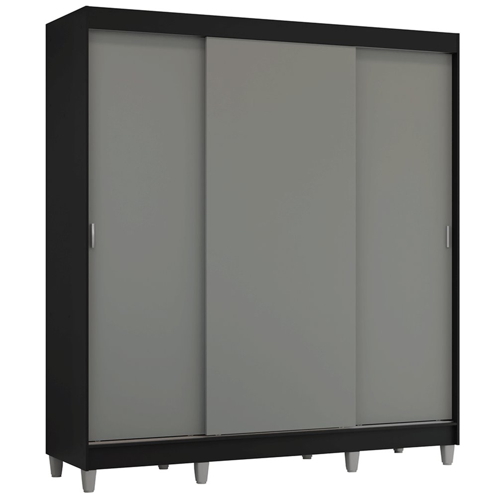Placard Matrimonial con Patas 180 cm 3 Puertas Reno Negro/Gris