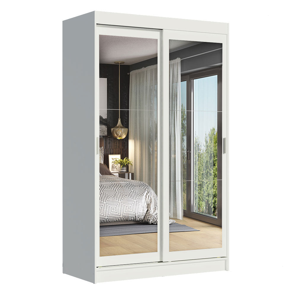 Placard Ropero Solteiro Madesa Tokio 2 Puertas Corredizas de Espejo 2 Cajones Blanco