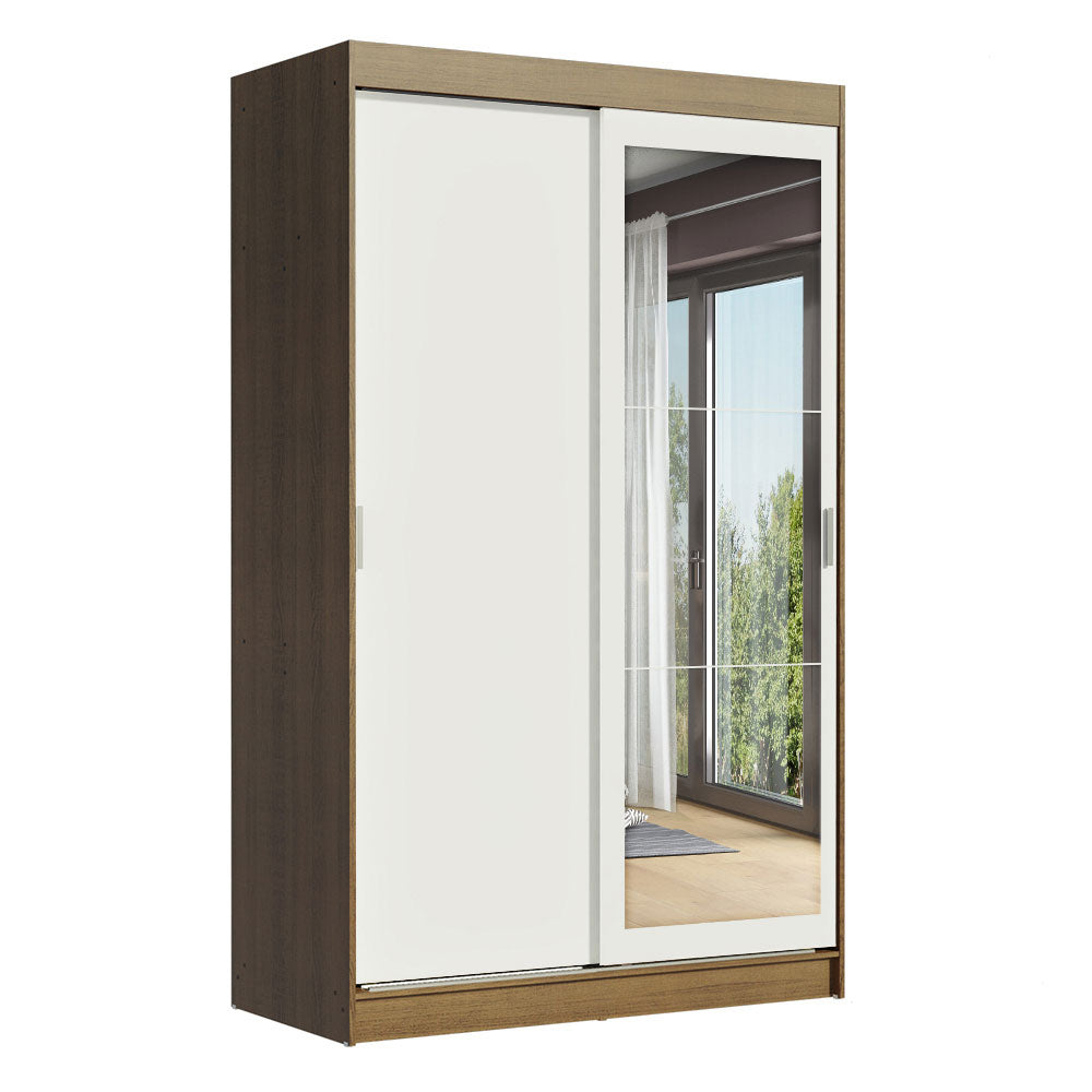 Placard Ropero Solteiro Madesa Tokio 2 Puertas Corredizas con Espejo 2 Cajones Marrón/Blanco