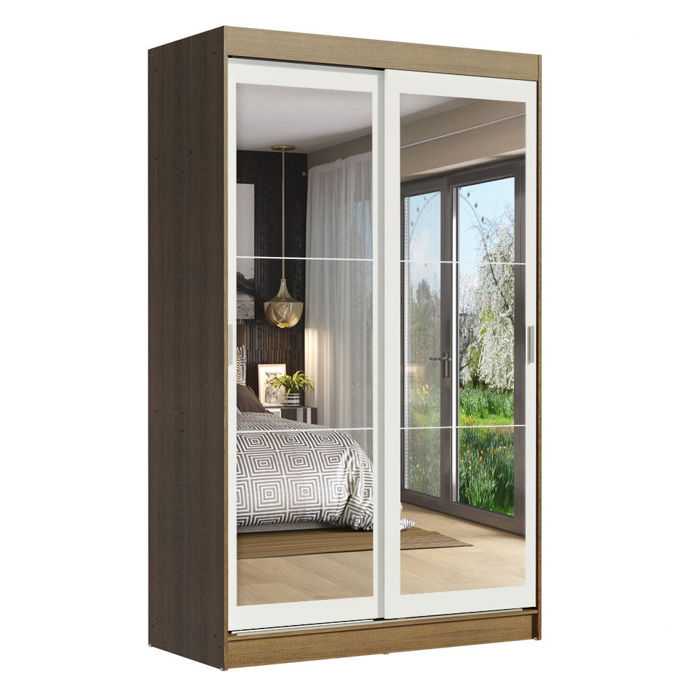 Placard Ropero Solteiro Madesa Tokio 2 Puertas Corredizas de Espejo 2 Cajones Marrón/Blanco