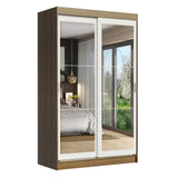 Placard Ropero Solteiro Madesa Tokio 2 Puertas Corredizas de Espejo 2 Cajones Marrón/Blanco