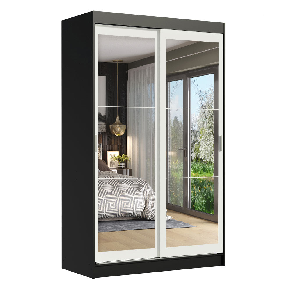 Placard Ropero Solteiro Madesa Tokio 2 Puertas Corredizas de Espejo 2 Cajones Negro/Blanco