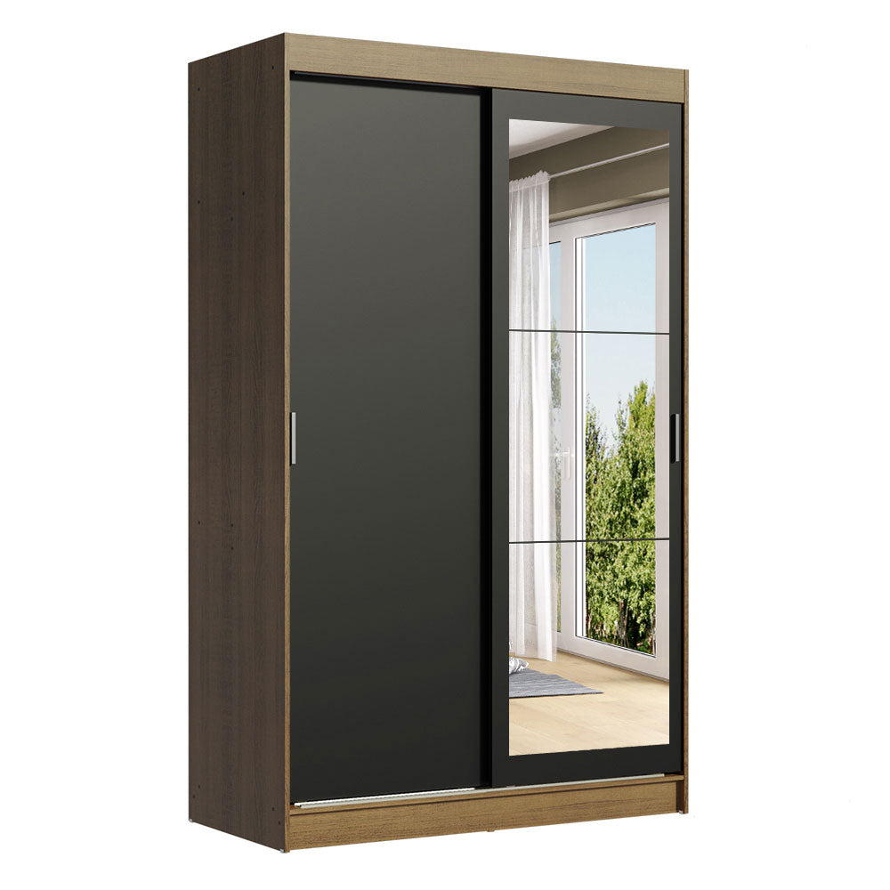 Placard Ropero Solteiro Madesa Tokio 2 Puertas Corredizas con Espejo 2 Cajones Marrón/Negro