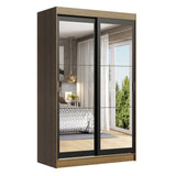 Placard Ropero Solteiro Madesa Tokio 2 Puertas Corredizas de Espejo 2 Cajones Marrón/Negro