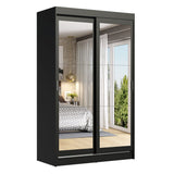 Placard Ropero Solteiro Madesa Tokio 2 Puertas Corredizas de Espejo 2 Cajones Negro