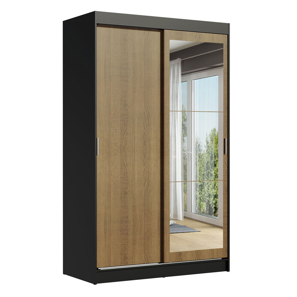 Placard Ropero Solteiro Madesa Tokio 2 Puertas Corredizas con Espejo 2 Cajones Negro/Marrón