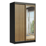Placard Ropero Solteiro Madesa Tokio 2 Puertas Corredizas con Espejo 2 Cajones Negro/Marrón