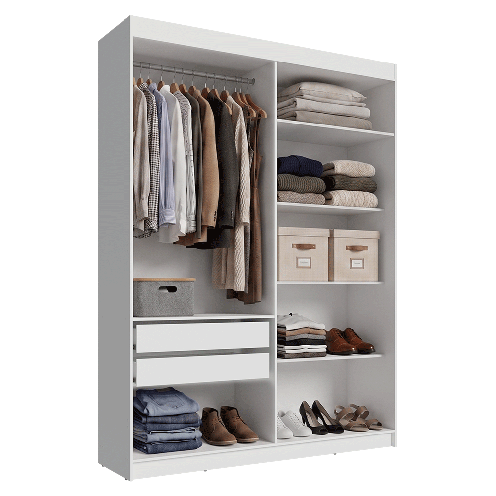 Closet Abierto Madesa Venus 121 cm con 2 Cajones, Perchero y 5 Estantes Blanco