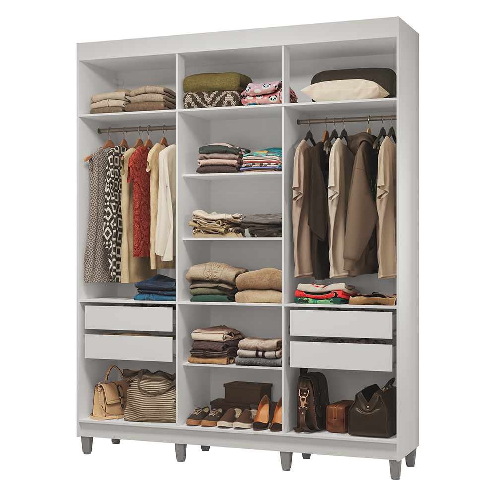 Placard Matrimonial con Patas 180 cm Sin Puertas 4 Cajones Venus Blanco