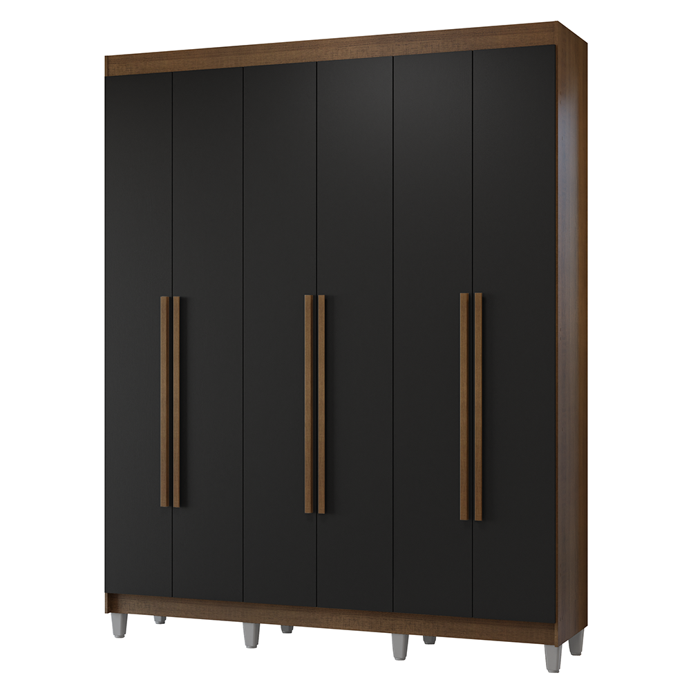 Clóset Matrimonial Venus 6 Puertas Batientes con Patas Marrón/Negro