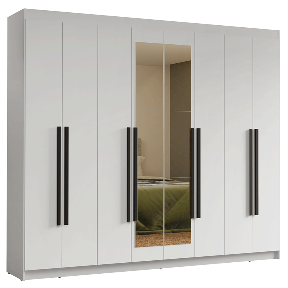 Placard Matrimonial 216 cm 8 Puertas Batientes con Espejo Venus Blanco/Blanco/Negro