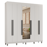 Placard Matrimonial Con Patas 216 cm 8 Puertas Batientes con Espejo Venus Blanco/Blanco/Negro