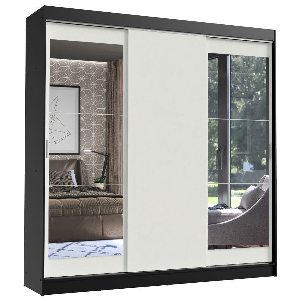 Placard Ropero Casal Madesa Istambul 3 Puertas Corredizas con Espejos 3 Cajones Negro/Blanco