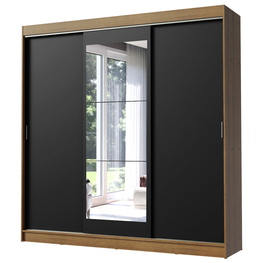 Placard Ropero Casal Madesa Istambul 3 Puertas Corredizas con Espejo 3 Cajones Marrón/Negro