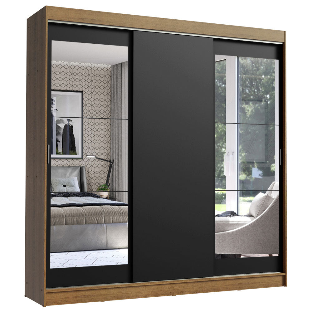 Placard Ropero Casal Madesa Istambul 3 Puertas Corredizas con Espejos 3 Cajones Marrón/Negro
