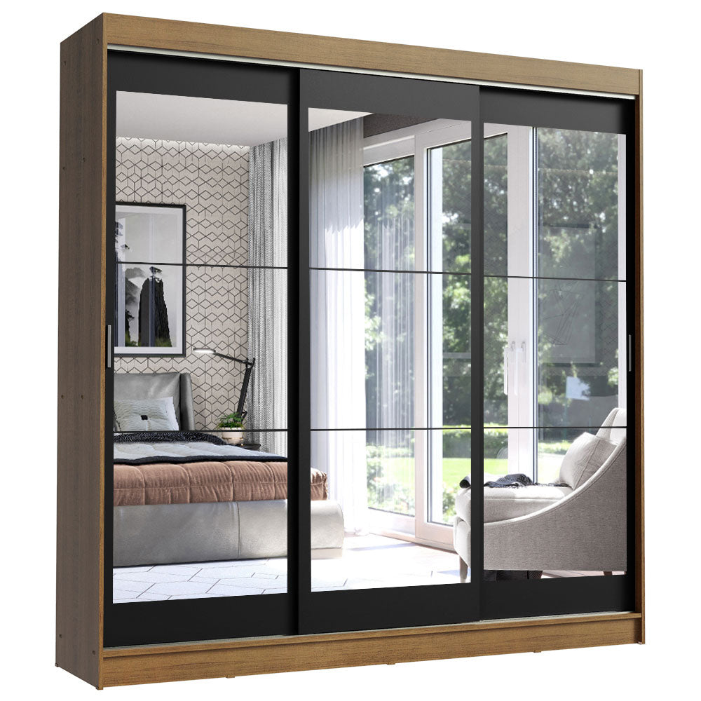 Placard Ropero Casal Madesa Istambul 3 Puertas Corredizas de Espejo 3 Cajones Marrón/Negro