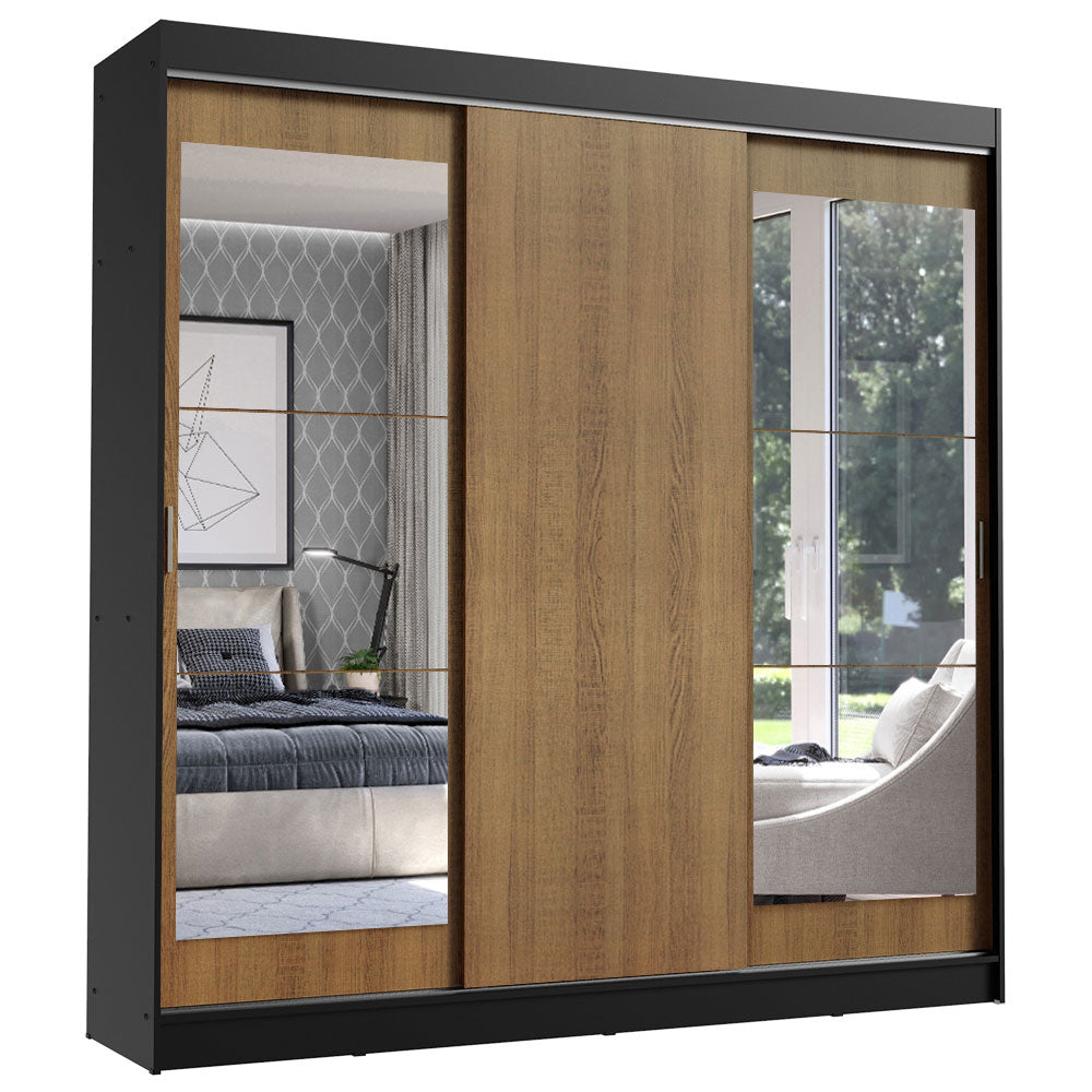 Placard Ropero Casal Madesa Istambul 3 Puertas Corredizas con Espejos 3 Cajones Negro/Marrón