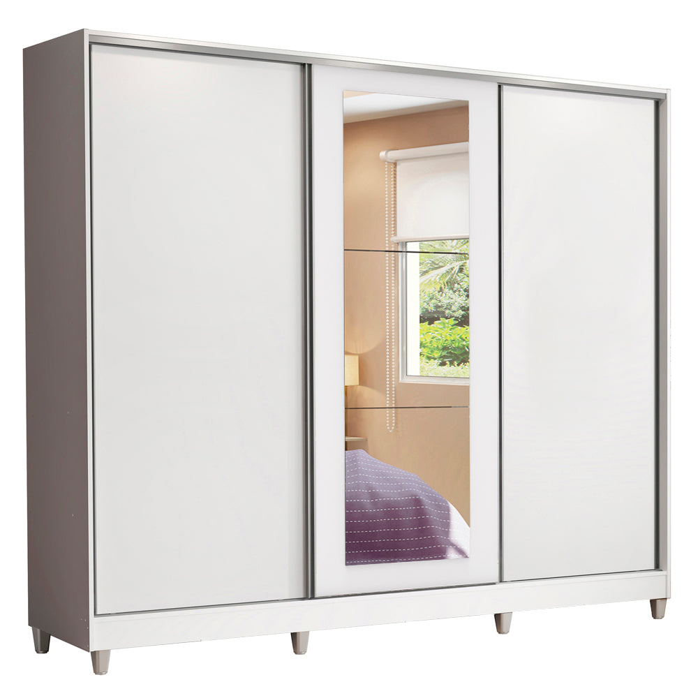 Placard Matrimonial 100% MDF Eros 3 Puertas Corredizas con Espejo con Patas Blanco