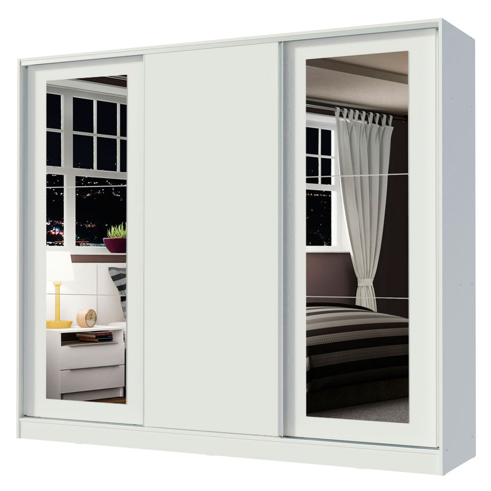 Placard Matrimonial 100% MDF 3 Puertas Corredizas con Espejos Blanco Eros