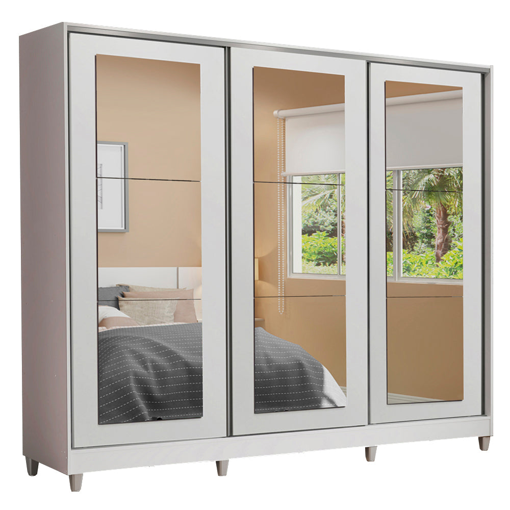 Placard Matrimonial 100% MDF 3 Puertas Corredizas con Espejos Blanco con Patas Eros