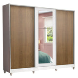 Placard Matrimonial 100% MDF Eros 3 Puertas Corredizas con Espejo con Patas Blanco/Marrón