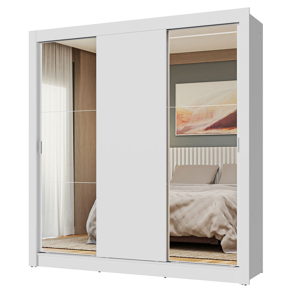 Placard Matrimonial 3 Puertas Corredizas con Espejos Blanco Nobre