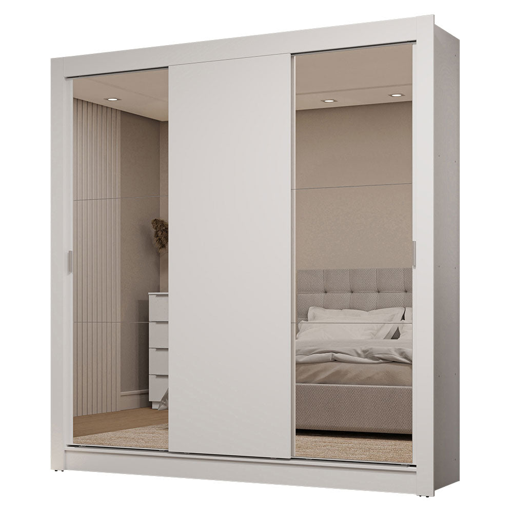 Placard Matrimonial 3 Puertas Corredizas con Espejos 2 Cajones Blanco Sublime