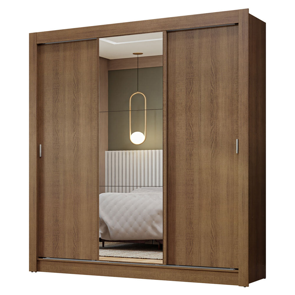 Placard Matrimonial 3 Puertas Corredizas con Espejo Marrón Nobre