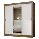 Placard Matrimonial 3 Puertas Corredizas con Espejo Marrón/Blanco Nobre