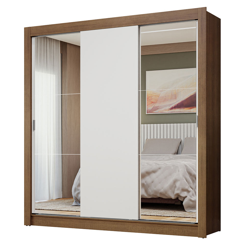 Placard Matrimonial 3 Puertas Corredizas con Espejos Marrón/Blanco Nobre