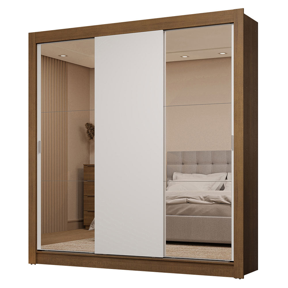 Placard Matrimonial 3 Puertas Corredizas con Espejos 2 Cajones Marrón/Blanco Sublime