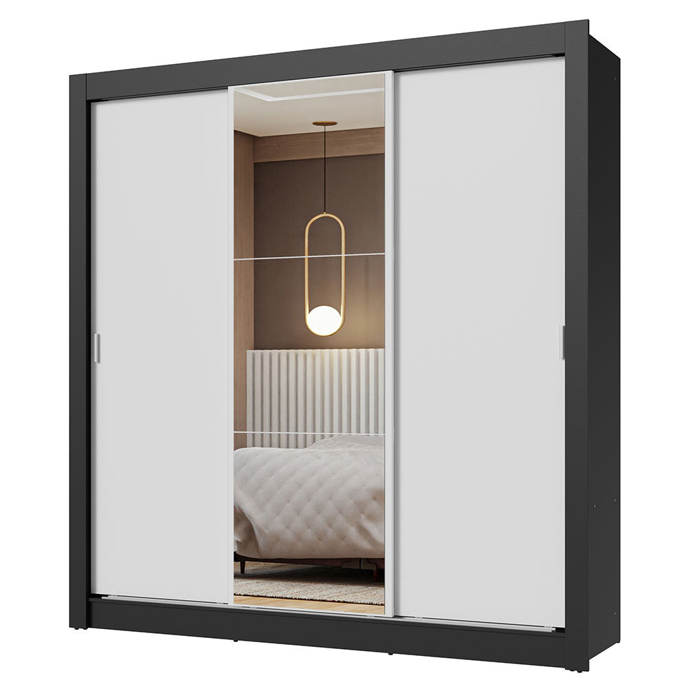 Placard Matrimonial 3 Puertas Corredizas con Espejo Negro/Blanco Nobre