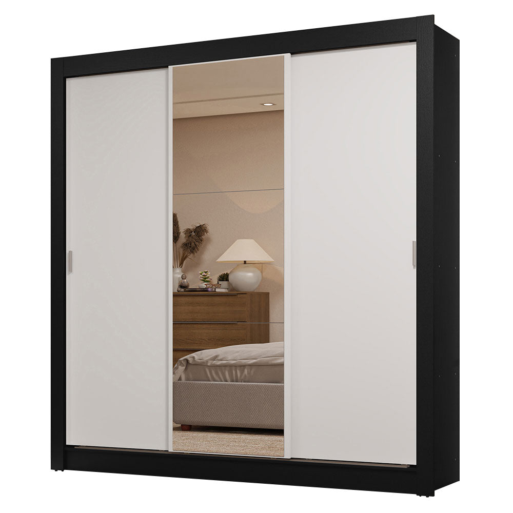 Placard Matrimonial 3 Puertas Corredizas con Espejo 2 Cajones Negro/Blanco Sublime