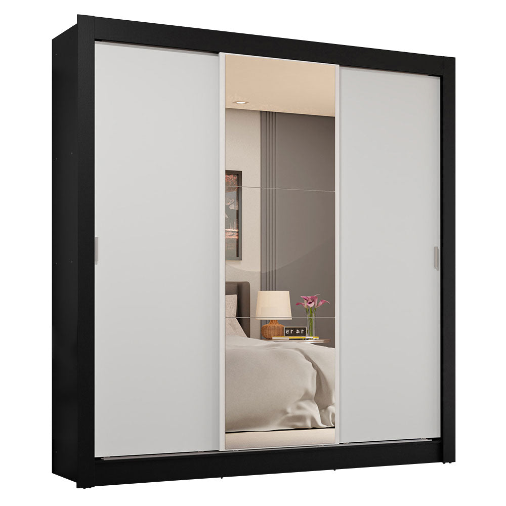 Placard Matrimonial 3 Puertas Corredizas con Espejo 4 Cajones Negro/Blanco Sublime Plus