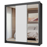 Placard Matrimonial 3 Puertas Corredizas con Espejos Negro/Blanco Nobre