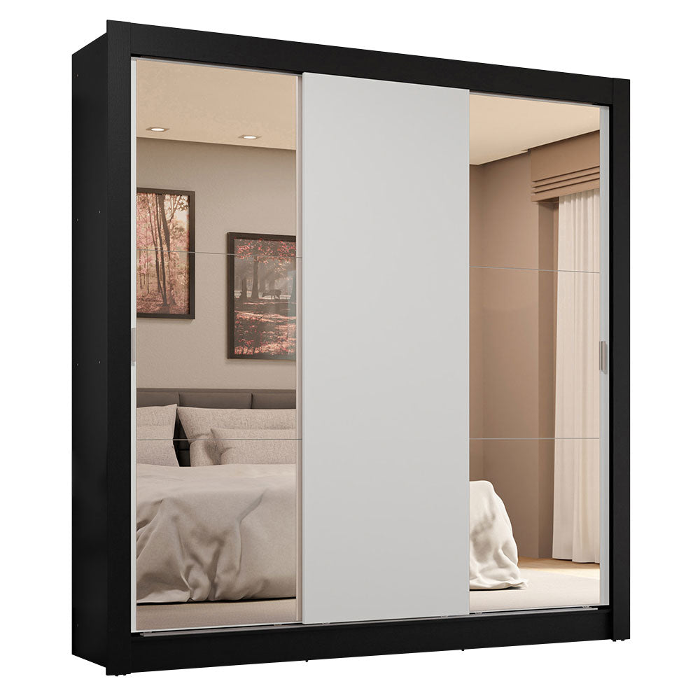 Placard Matrimonial 3 Puertas Corredizas con Espejos 4 Cajones Negro/Blanco Sublime Plus
