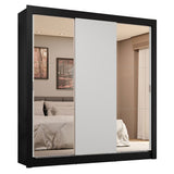 Placard Matrimonial 3 Puertas Corredizas con Espejos 4 Cajones Negro/Blanco Sublime Plus