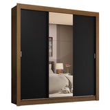 Placard Matrimonial 3 Puertas Corredizas con Espejo 4 Cajones Marrón/Negro Sublime Plus