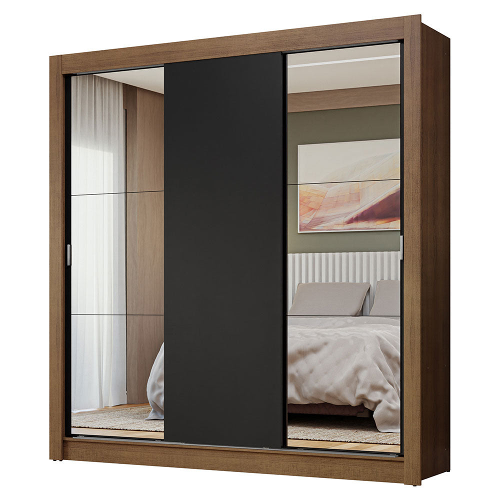 Placard Matrimonial 3 Puertas Corredizas con Espejos Marrón/Negro Nobre
