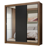 Placard Matrimonial 3 Puertas Corredizas con Espejos Marrón/Negro Nobre