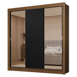 Placard Matrimonial 3 Puertas Corredizas con Espejos 2 Cajones Marrón/Negro Sublime
