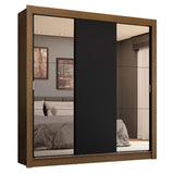 Placard Matrimonial 3 Puertas Corredizas con Espejos 4 Cajones Marrón/Negro Sublime Plus