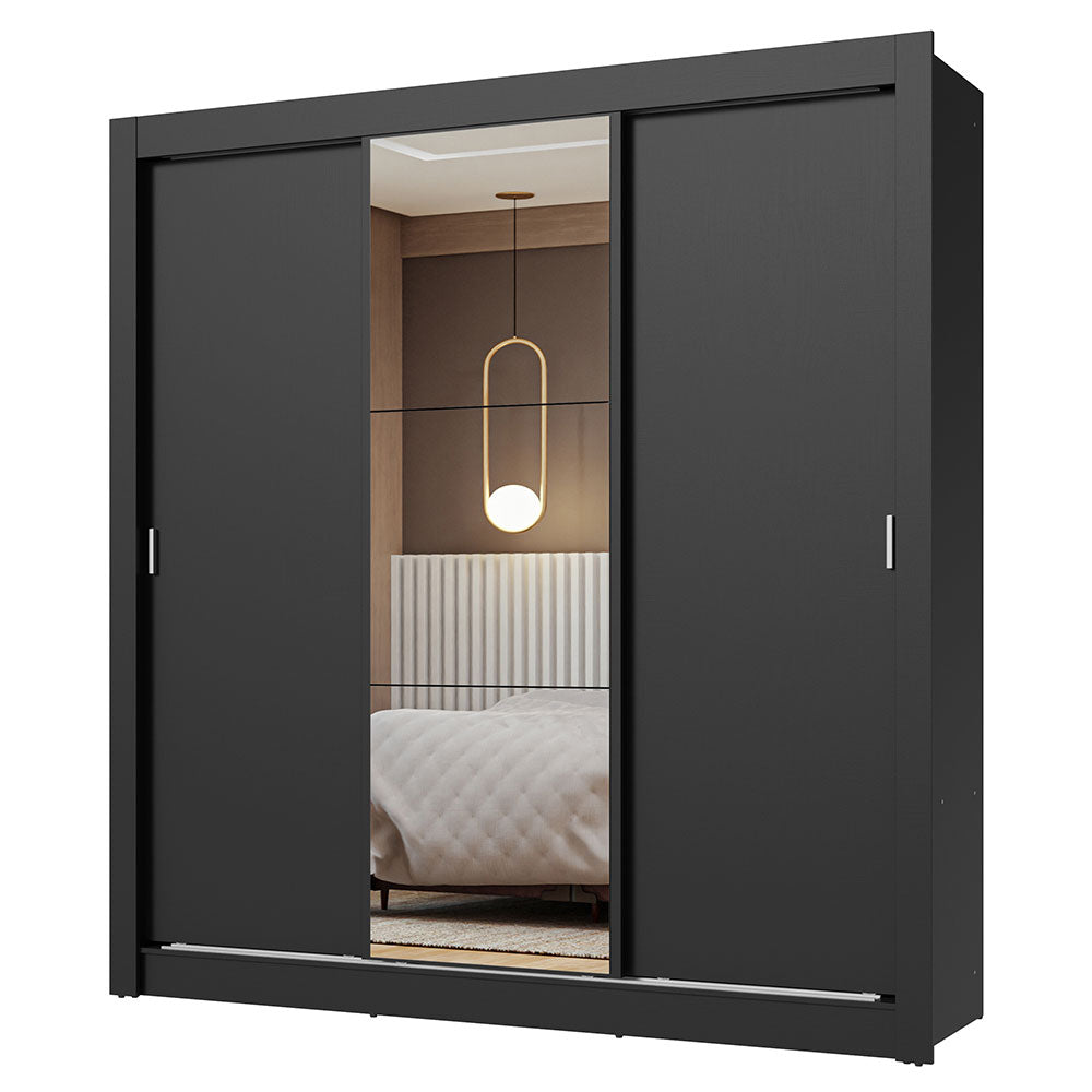 Placard Matrimonial 3 Puertas Corredizas con Espejo Negro Nobre